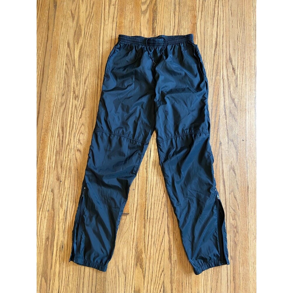 VTG Nike Track Pants Large Black Windbreaker Joggers Ankle Zip Nylon 90s y2k
